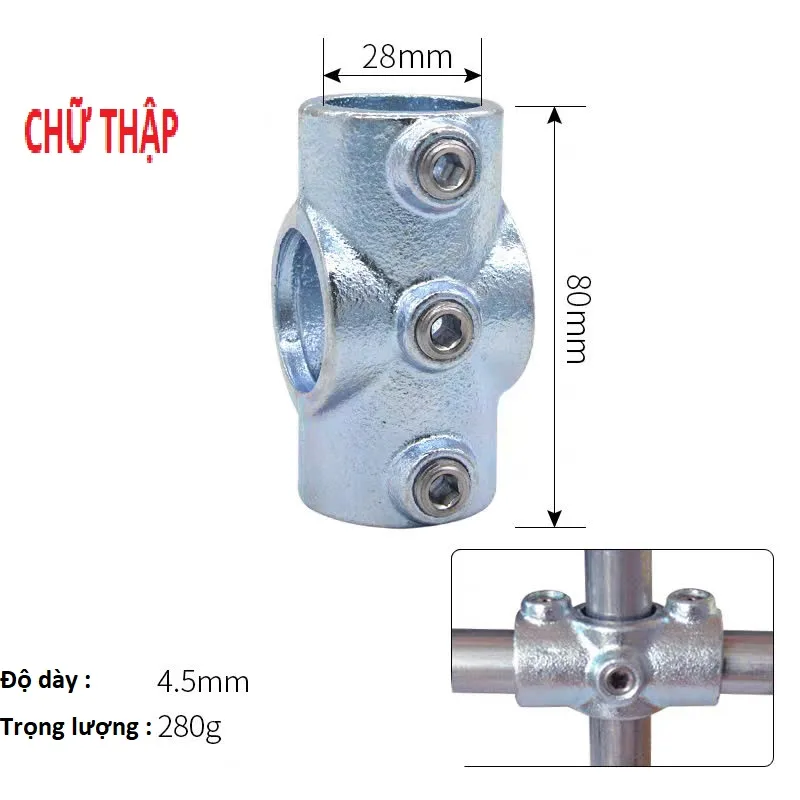 Khớp nối nhanh thép mạ kẽm dùng cho ống tròn phi 27 chịu lực lớn Khớp nối nhanh thép mạ kẽm dùng cho ống tròn phi 27 chịu lực lớn