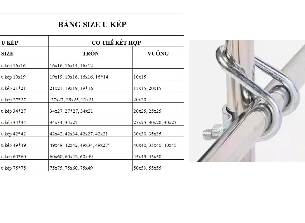 Cùm U kép nối ống hộp vuông tròn